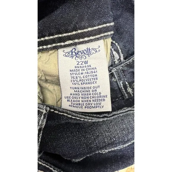 Revolt Denim Womens Jeans Pants 22W Clear Rhinestones Pockets Dark Wash - Picture 5 of 5